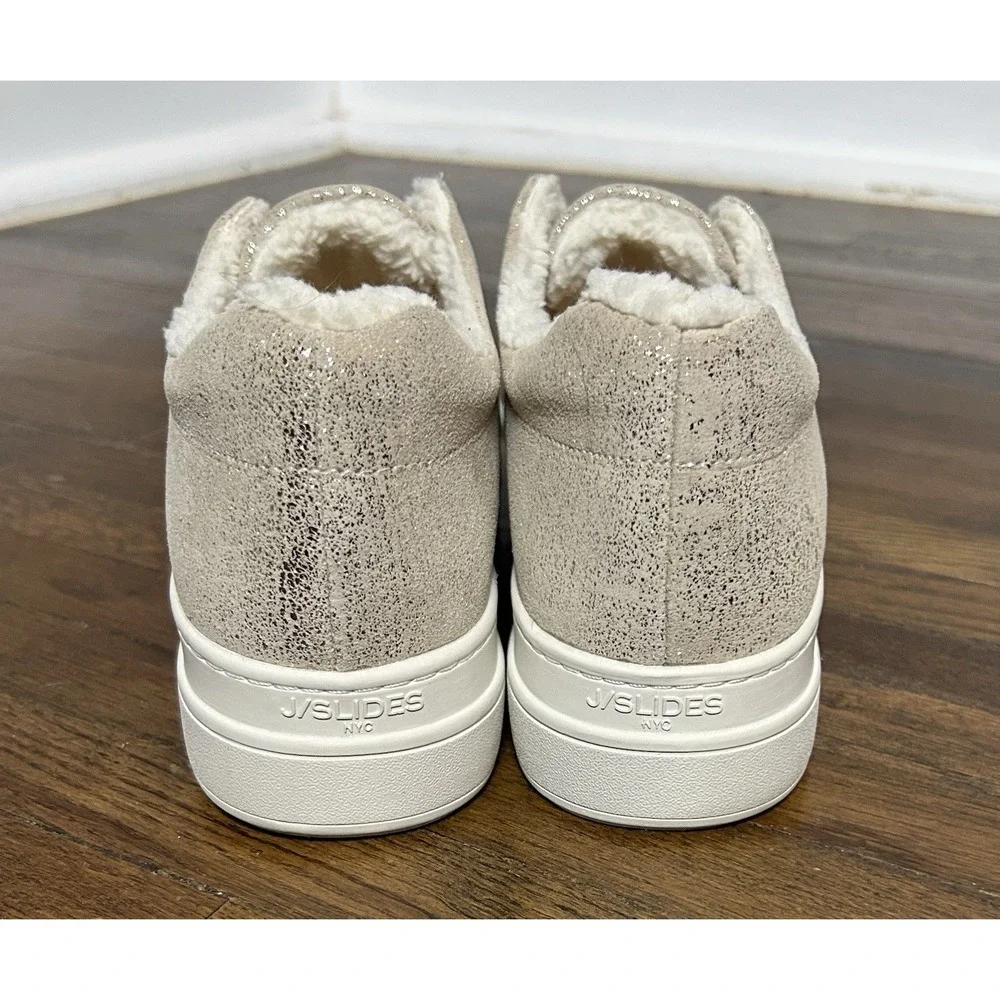 Women's‎ Platform J Slides Nada Gold Metallic Slip On Sherpa Lining Size 7.5